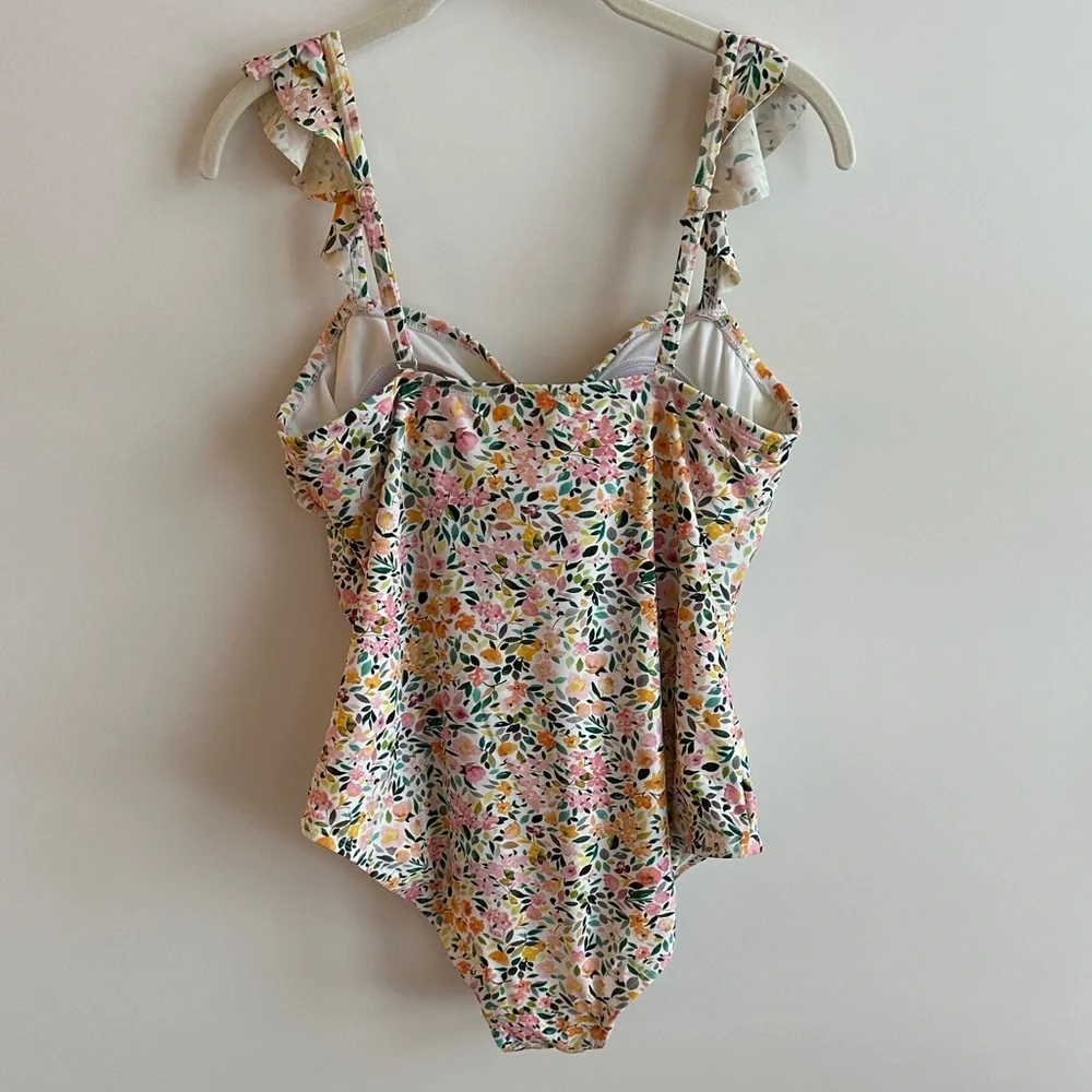 Kona Sol Floral Ruffle One-Piece Swimsuit